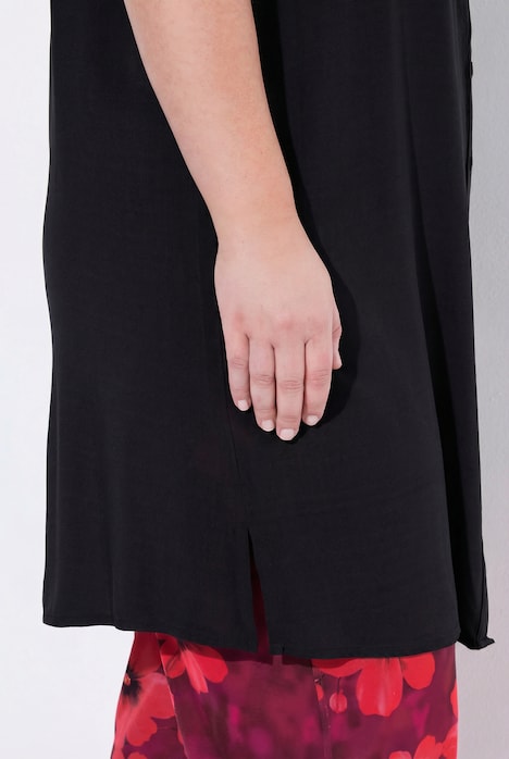 Longbluse, ärmellose A-Linie, Tunika-Ausschnitt