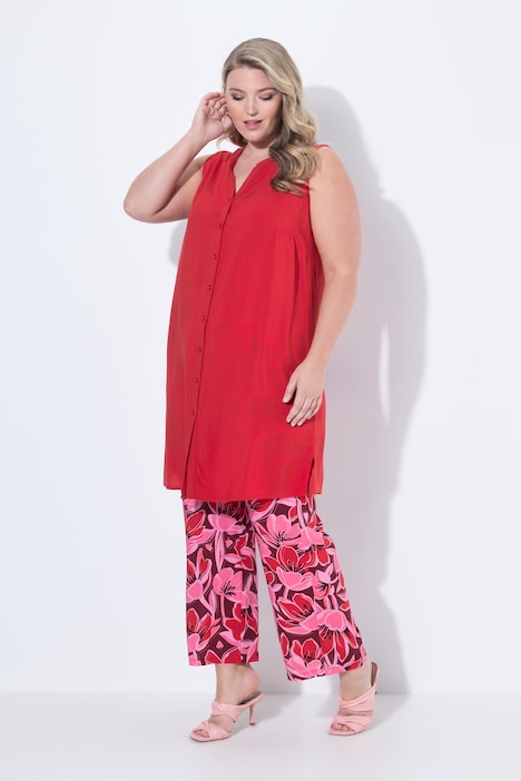 Longbluse, ärmellose A-Linie, Tunika-Ausschnitt