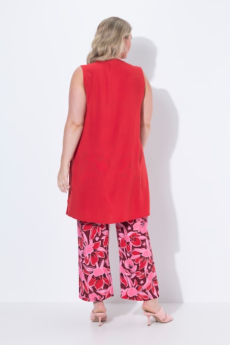 Longbluse, ärmellose A-Linie, Tunika-Ausschnitt