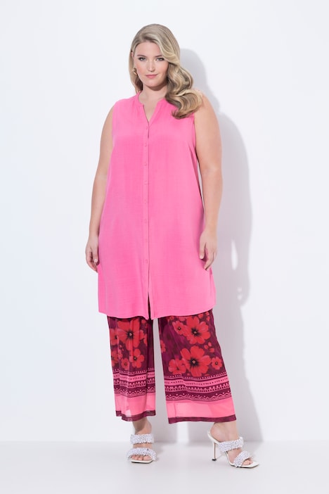 Longbluse, ärmellose A-Linie, Tunika-Ausschnitt