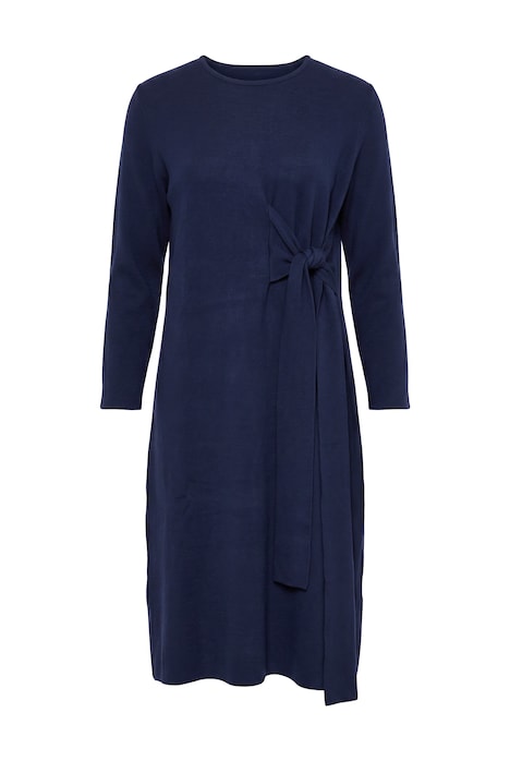 Maxi pletené šaty, dekorativní mašle, kulatý výstřih, dlouhé rukávy