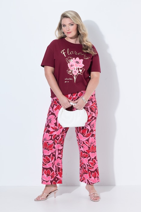 Hose, gerades, weites Bein, Blumenmuster