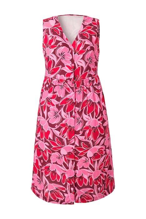 Midi šaty, bez rukávů, áčkový střih, květinový vzor