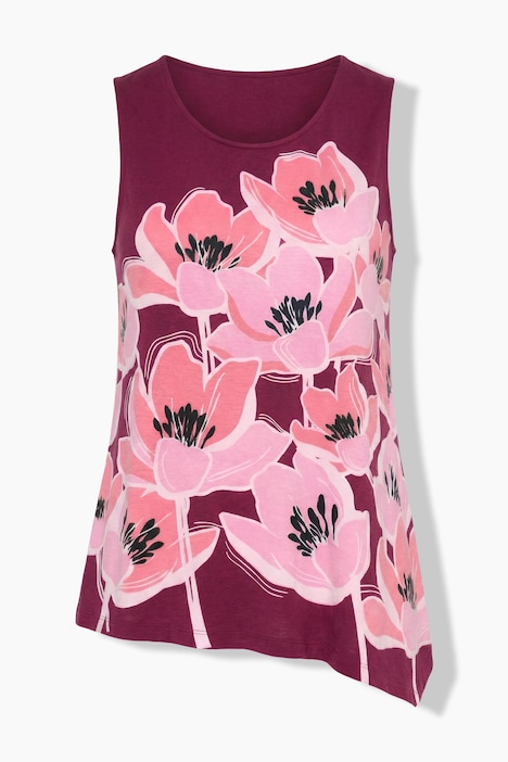 Longtop, A-lijn, bloemmotief, puntzoom