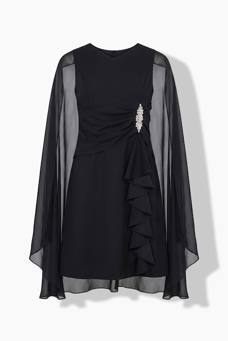 Kleid, Chiffon-Cape, A-Linie, V-Ausschnitt, ärmellos