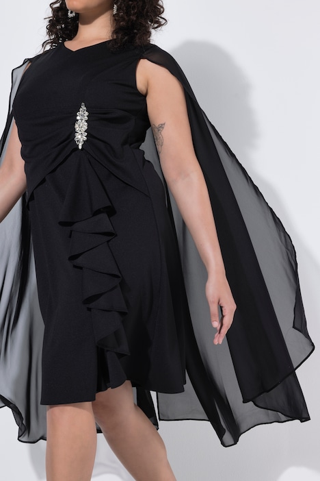 Kleid, Chiffon-Cape, A-Linie, V-Ausschnitt, ärmellos