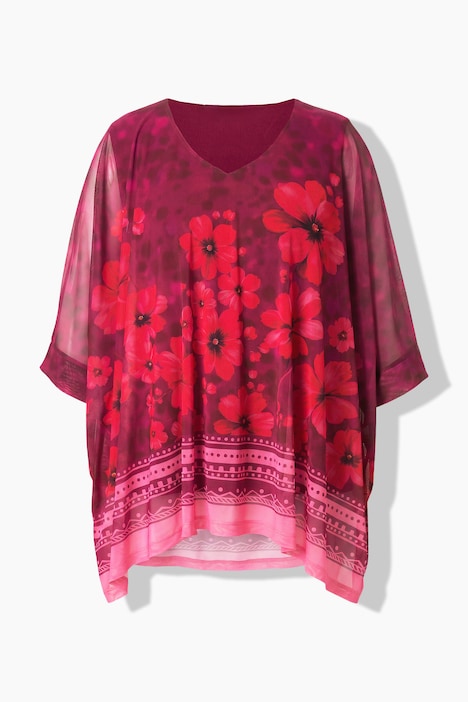 Meshblus i oversized modell med blommönster och trekvartsärm