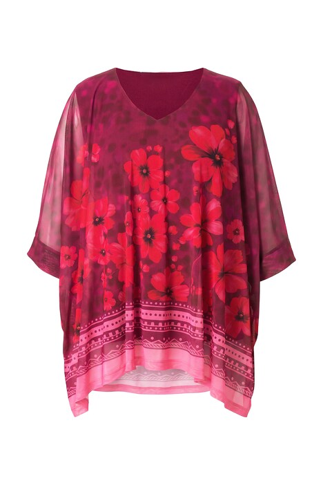 Halenka ze síťoviny, volný střih, květinový vzor, neprůhledný žerzejový top