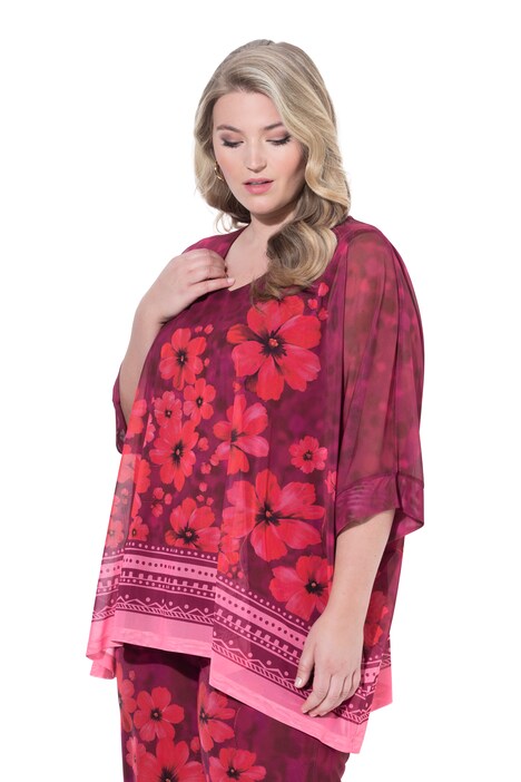 Halenka ze síťoviny, volný střih, květinový vzor, neprůhledný žerzejový top