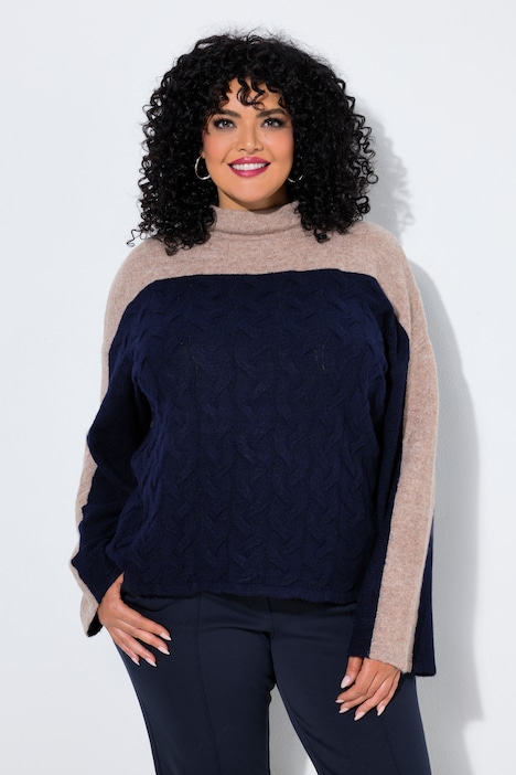 Pull oversize, col montant et manches longues, motif torsadé