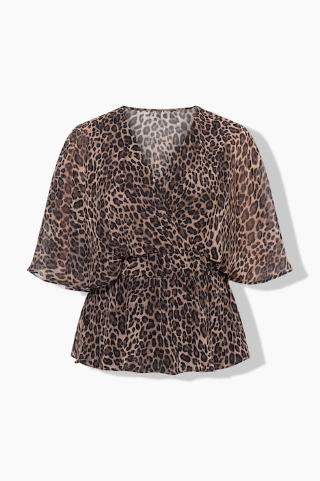 Chiffon-Bluse, Leomuster, Cape-Optik, V-Ausschnitt