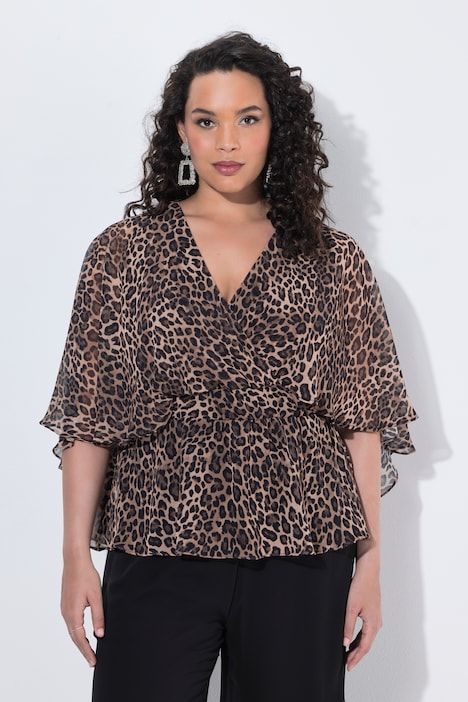 Chiffon-Bluse, Leomuster, Cape-Optik, V-Ausschnitt