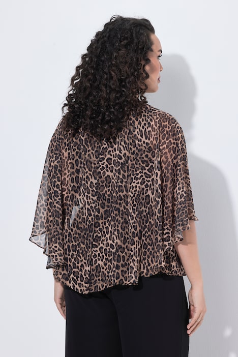 Chiffon-Bluse, Leomuster, Cape-Optik, V-Ausschnitt