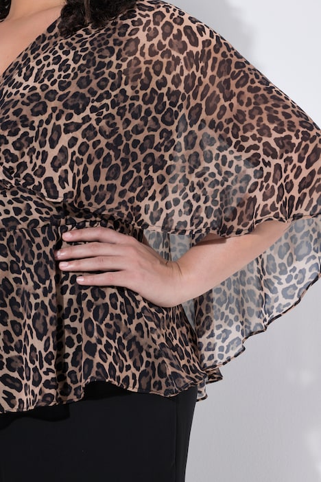 Chiffon-Bluse, Leomuster, Cape-Optik, V-Ausschnitt