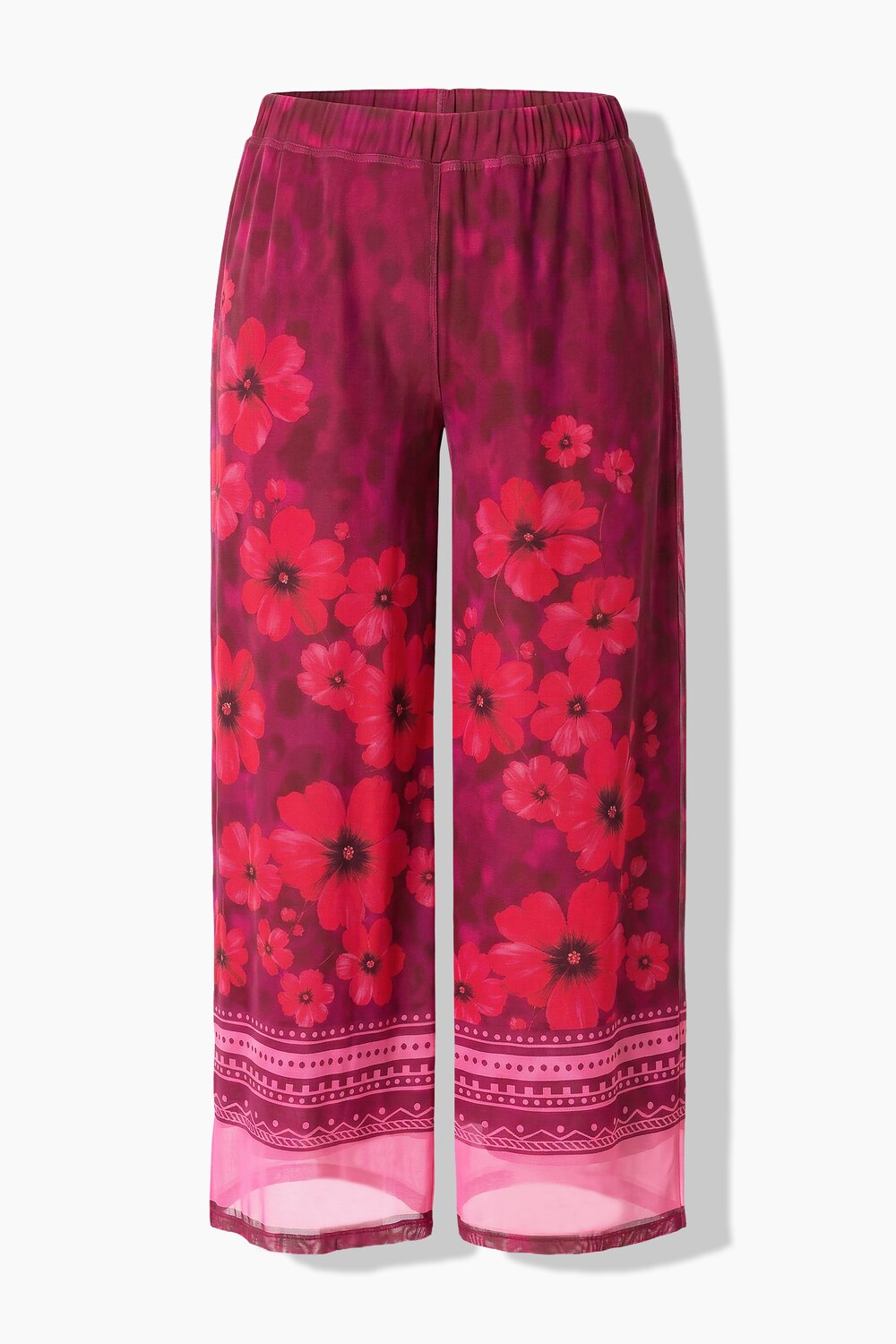 Stora storlekar Mesh-culottebyxa med raka ben, Dam, röd, storlek: 54, Polyester/Elastan, Mia Moda