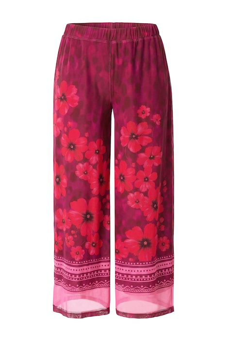 Síťované Culottes, rovné nohavice, květinový vzor, elastický pas
