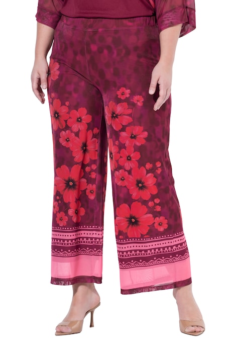 Síťované Culottes, rovné nohavice, květinový vzor, elastický pas