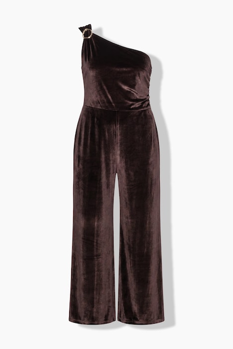 Combinaison en velours, épaule dénudée, boucle fantaisie et jambe large