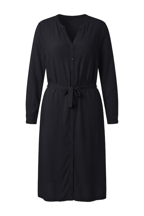 Midi šaty, áčkový střih, zavazovací pásek, zapínání na knoflíky, dlouhé rukávy