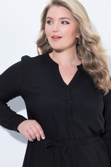 Robe midi avec ceinture à nouer, patte de boutonnage et manches longues, coupe évasée