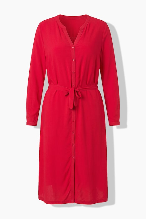 Robe midi avec ceinture à nouer, patte de boutonnage et manches longues, coupe évasée