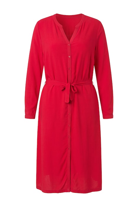 Midi šaty, áčkový střih, zavazovací pásek, zapínání na knoflíky, dlouhé rukávy