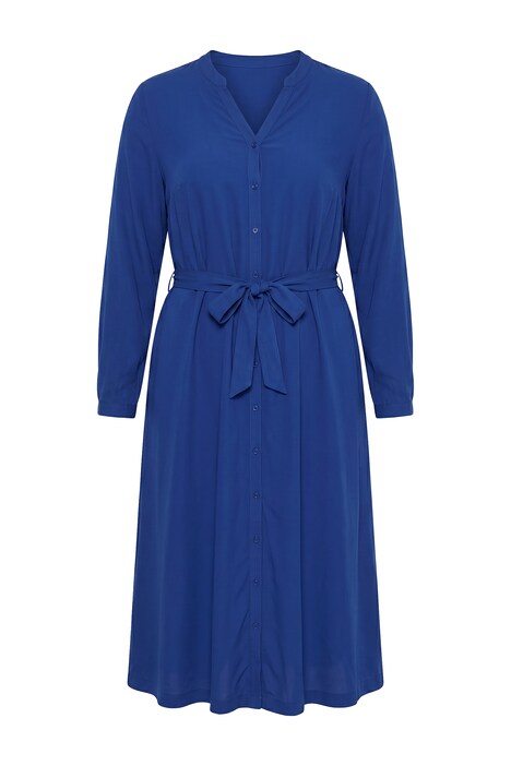 Midi šaty, áčkový střih, zavazovací pásek, zapínání na knoflíky, dlouhé rukávy