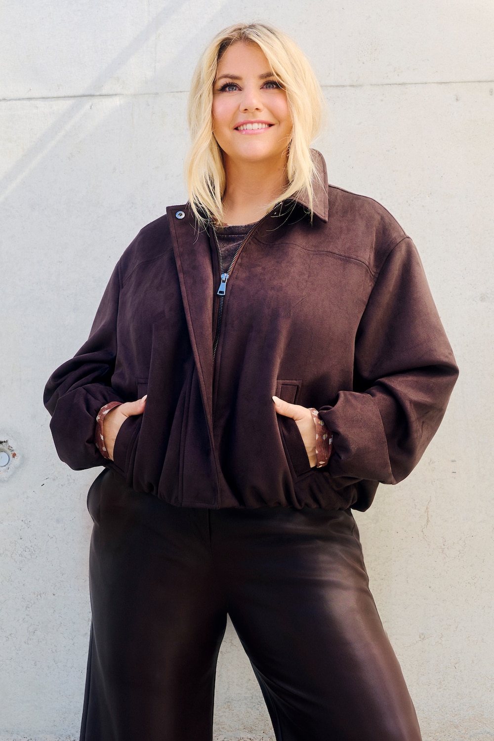 Jakke, semsket stil, blousonform, skjortekrage