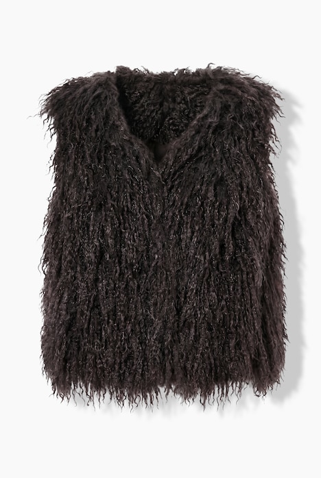 Gilet en fausse fourrure, encolure en V et fermeture à agrafes