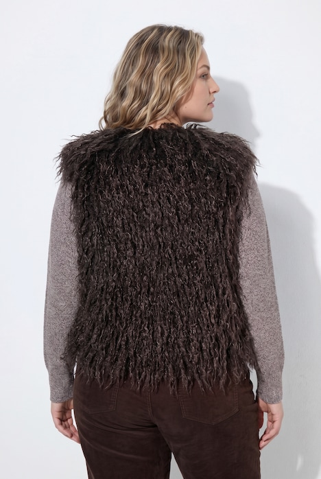 Gilet en fausse fourrure, encolure en V et fermeture à agrafes