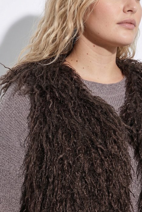 Gilet en fausse fourrure, encolure en V et fermeture à agrafes