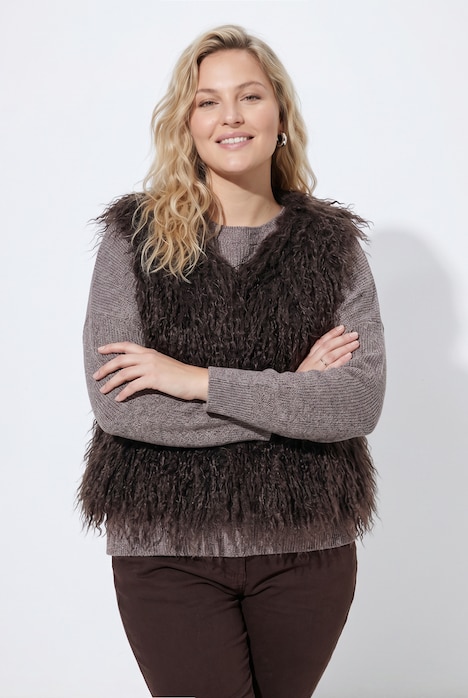 Gilet en fausse fourrure, encolure en V et fermeture à agrafes