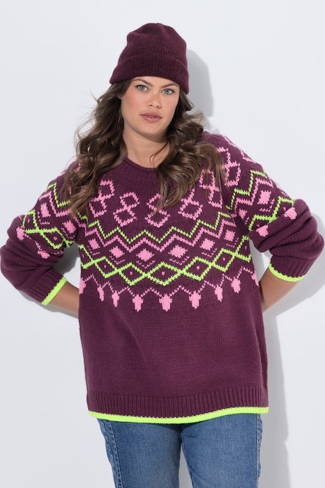 Norweger-Strickpullover, Rundhals, Langarm