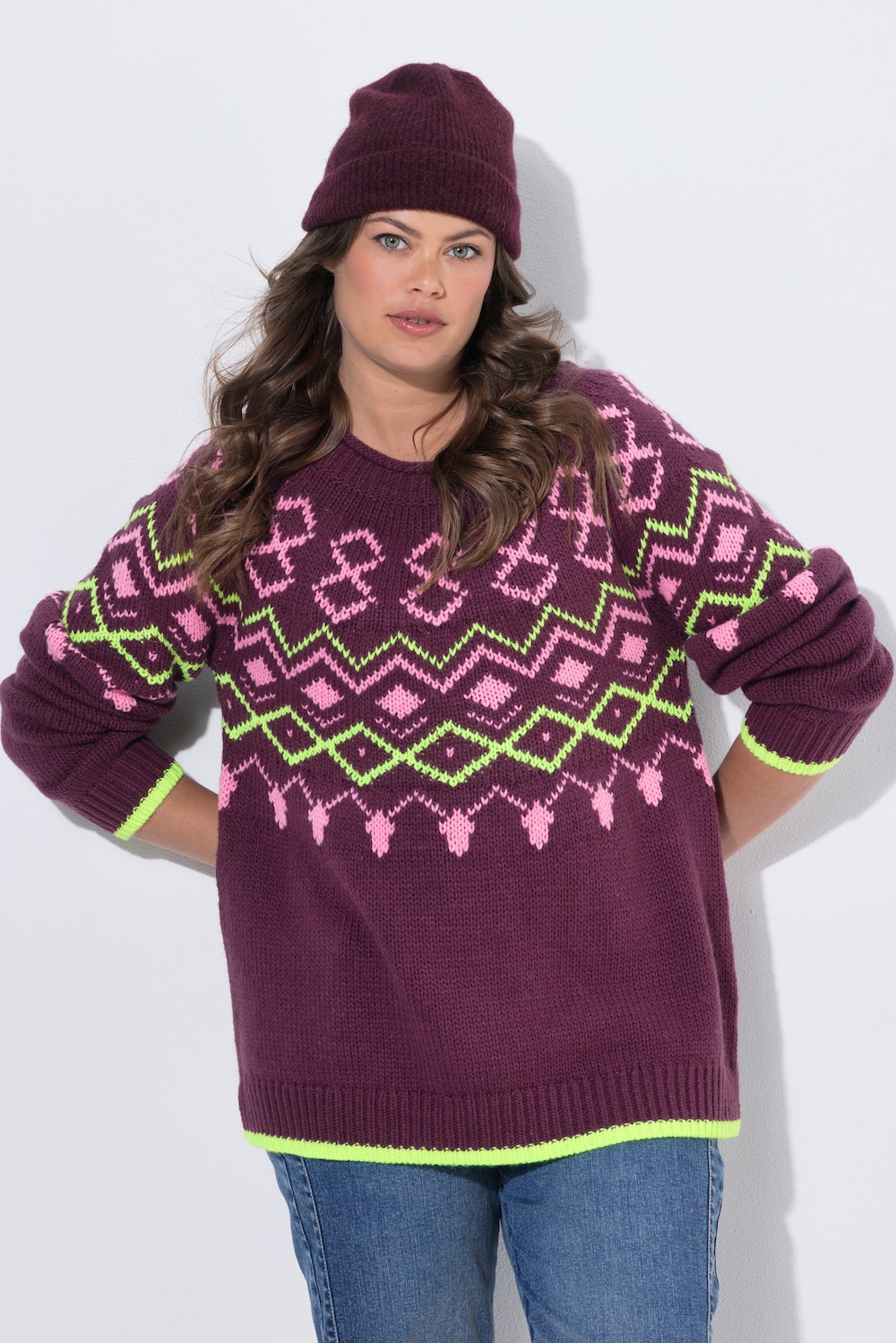 Norweger-Strickpullover, Rundhals, Langarm