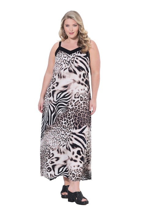 Maxi šaty, áčkový střih bez rukávů, leopardí vzor