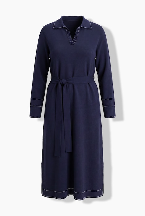 Contrast Stitching Collared Sweater Dress