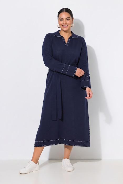 Contrast Stitching Collared Sweater Dress