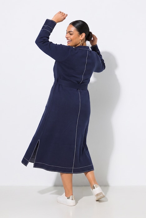 Contrast Stitching Collared Sweater Dress