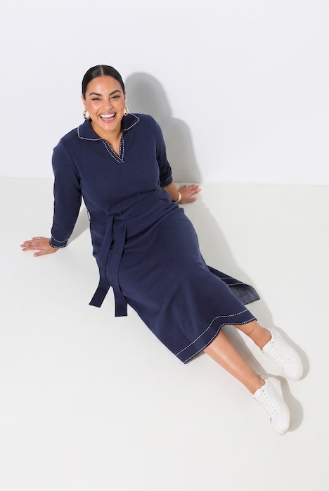 Contrast Stitching Collared Sweater Dress