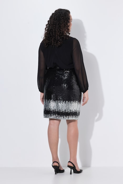 Jerseykleid, Paillettenrock, Rundhals, Ballon-Langarm