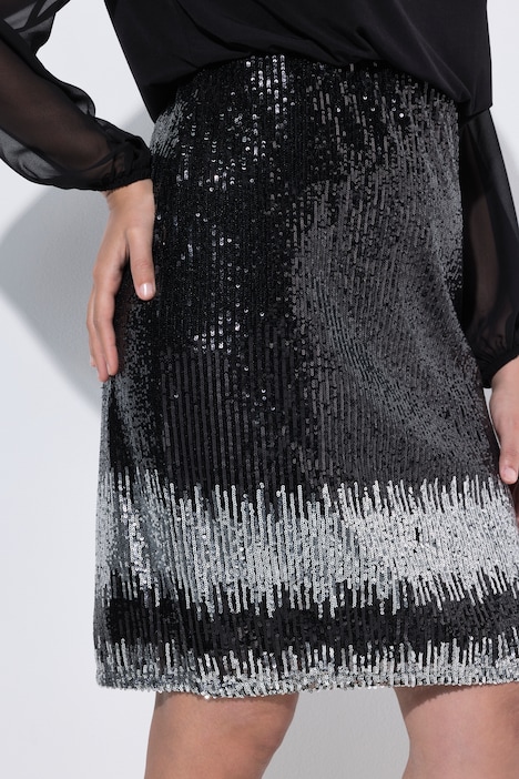 Jerseykleid, Paillettenrock, Rundhals, Ballon-Langarm
