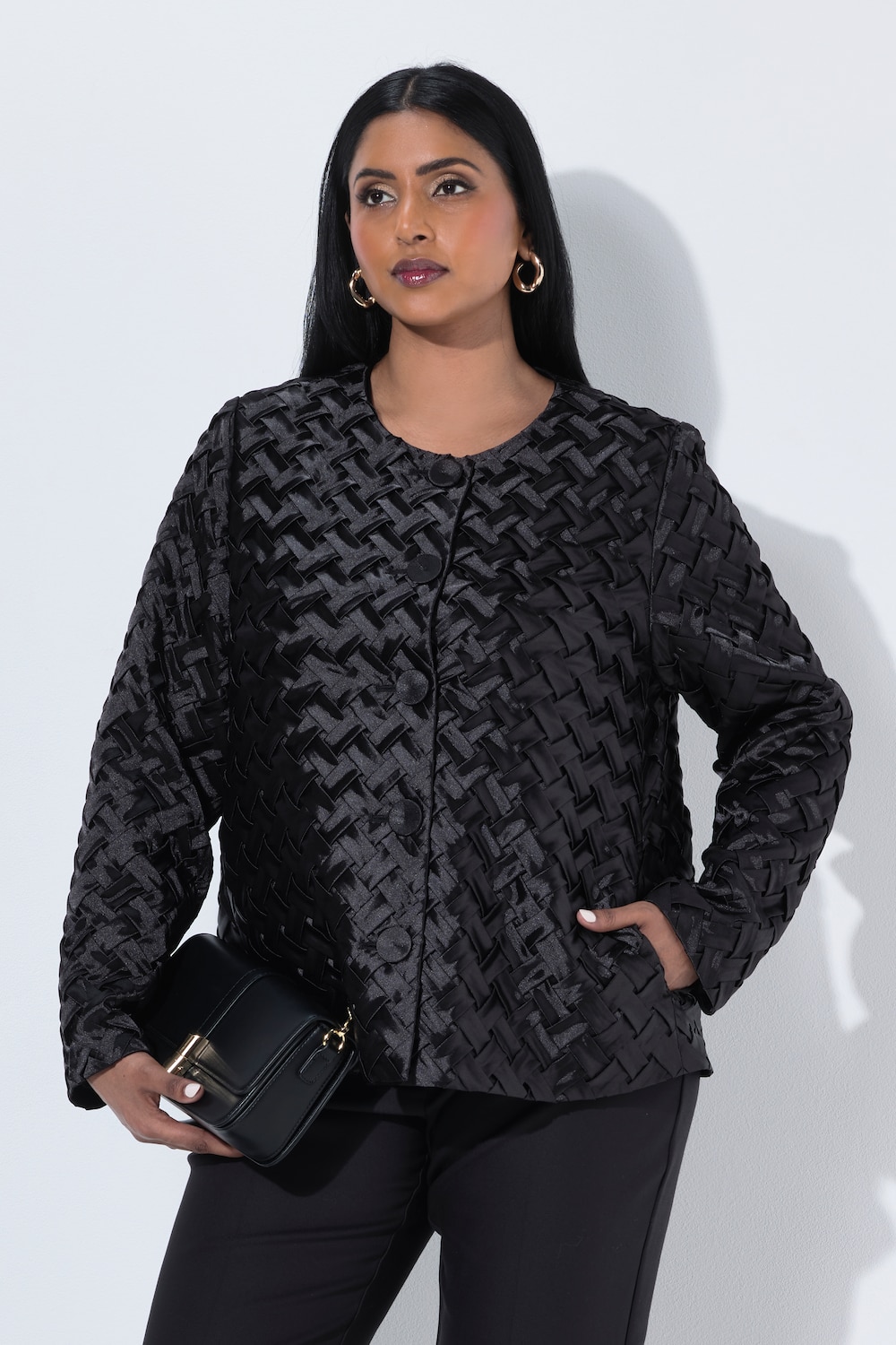 Satin-Jacke, Flecht-Design, A-Linie, Langarm