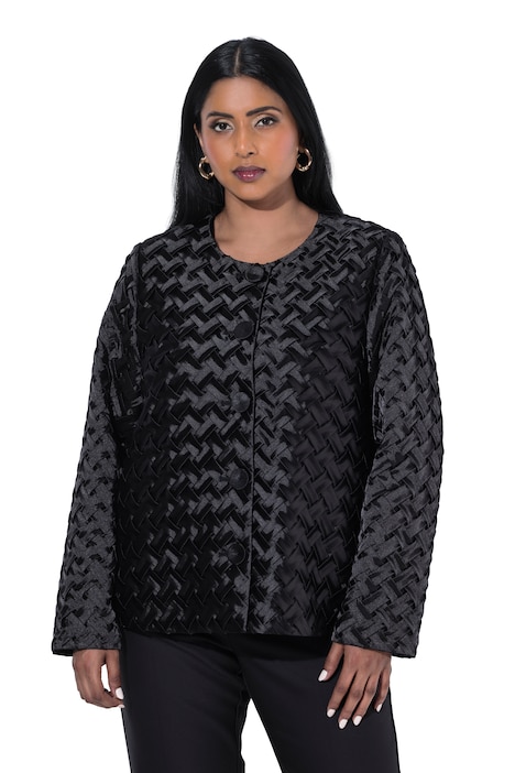 Satin-Jacke, Flecht-Design, A-Linie, Langarm