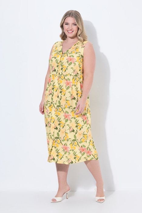 Country Lemon Print Sleeveless Dress