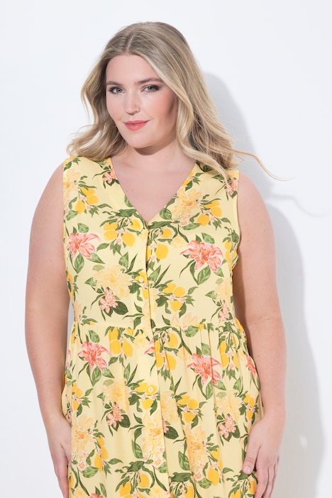 Country Lemon Print Sleeveless Dress