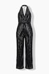 Jumpsuit, Pailletten, Neckholder, V-Ausschnitt, ärmellos