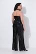 Jumpsuit, Pailletten, Neckholder, V-Ausschnitt, ärmellos