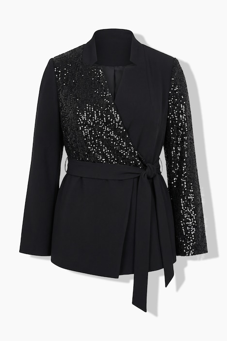 Blazer, Pailletten, Reverskragen, Wickeloptik, Langarm