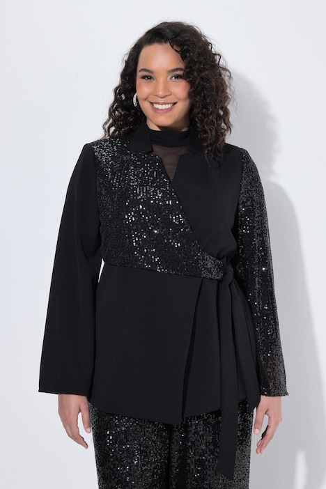 Blazer, Pailletten, Reverskragen, Wickeloptik, Langarm