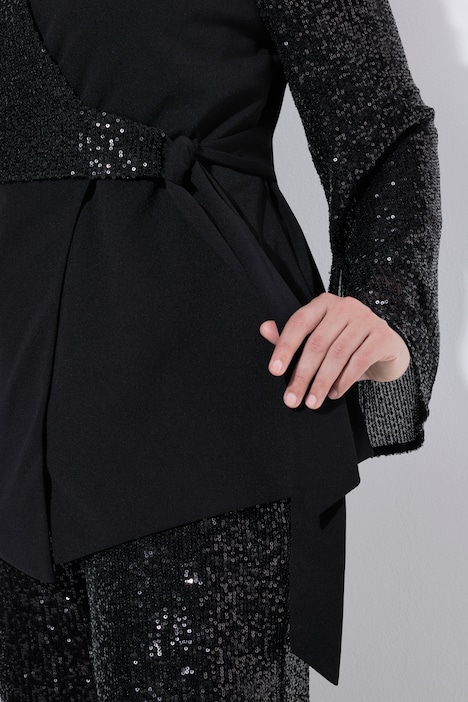 Blazer, Pailletten, Reverskragen, Wickeloptik, Langarm
